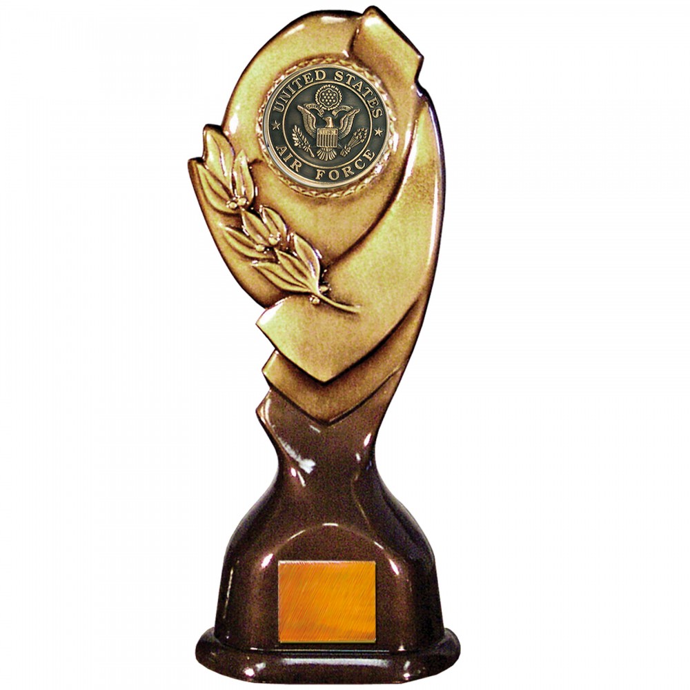 Personalized Stock Classic 12" Trophy with a 2" US Air Force Coin with Engraving Plate