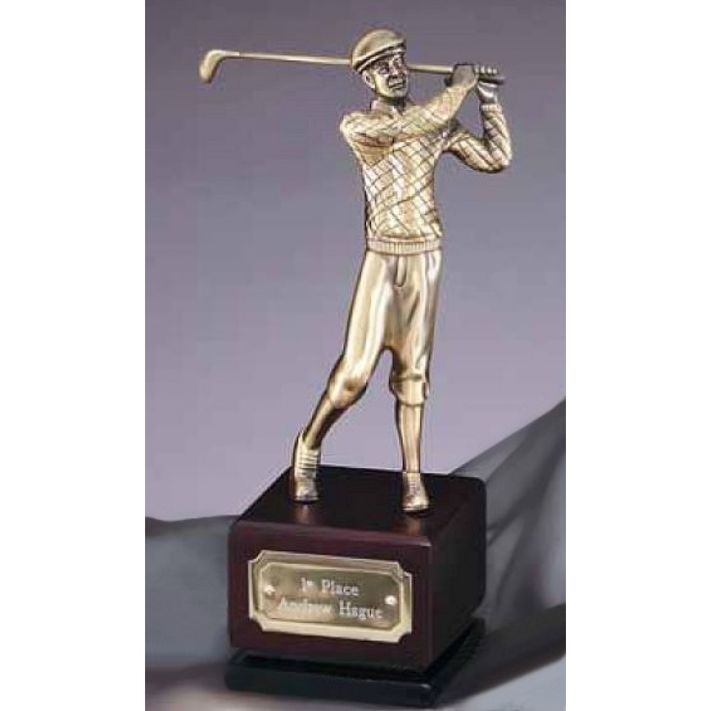 Logo Printed Classic Male Golfer on Wood Base Logo Printed Classic Male Golfer on Wood Base
