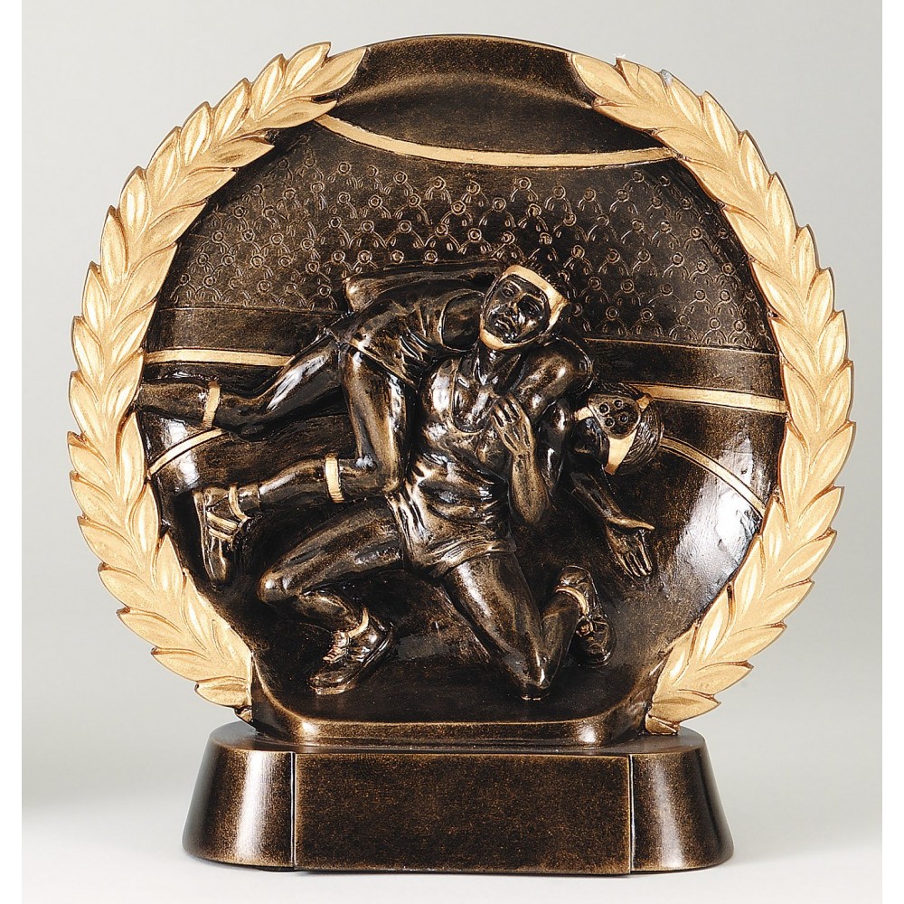 Custom Engraved High Relief Bronze Wrestling Resin Custom Engraved High Relief Bronze Wrestling Resin