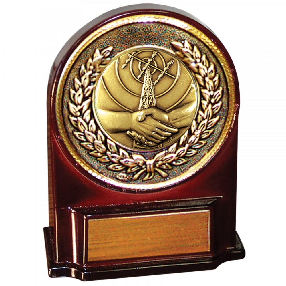 Logo Branded Stock 5 1/2" Medallion Award With 2" Handshake Coin and Engraving Plate