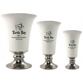 Logo Branded 13 1/2" White Trumpet Ceramic Trophy Cup