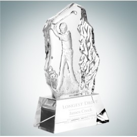 Personalized 6 3/4" Male Golfer Swing Optical Crystal Molten Glass Award