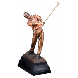 Golfer, Male - Electroplated Bronze Sculpture - 12" Tall Custom Imprinted