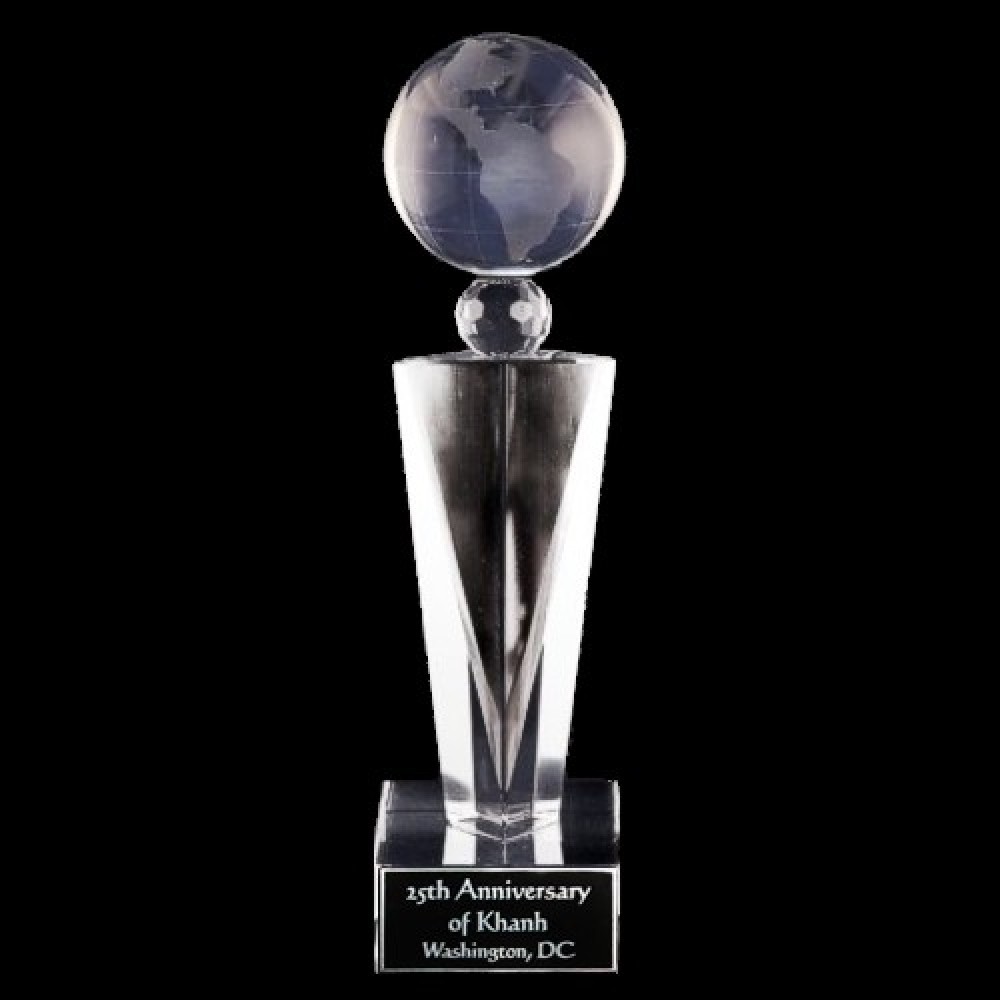 Solid Crystal Engraved Award - 8" medium - Elegante Globe Logo Printed Solid Crystal Engraved Award - 8" medium - Elegante Globe Logo Printed