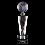Solid Crystal Engraved Award - 8" medium - Elegante Globe Logo Printed