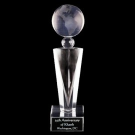 Solid Crystal Engraved Award - 8" medium - Elegante Globe Logo Printed