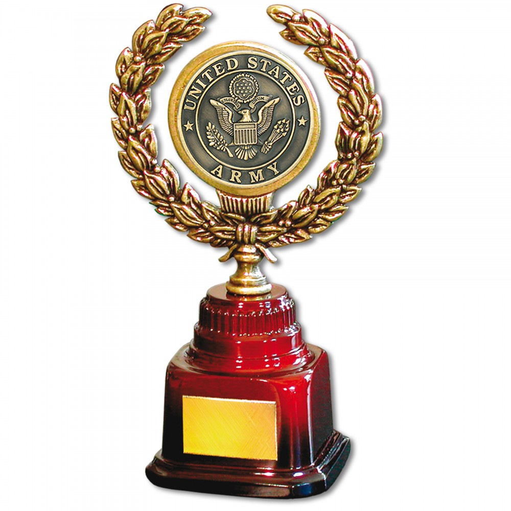 Personalized Stock 7" Trophy with 2" US Army Coin and Engraving Plate