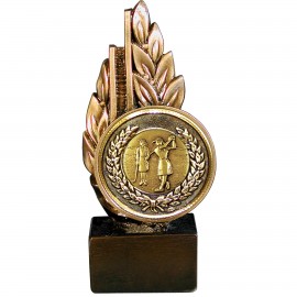 Personalized Stock Laurel 9" Trophy with 2" Golf Female Coin and engraving plate