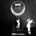 VALUE LINE! Acrylic Engraved Award - 7" Golfer and Golf Ball - Platform Base Logo Printed