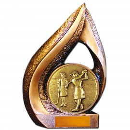 Promotional Stock 9" Flame Trophy with 2" Golf Female Coin and Engraving Plate