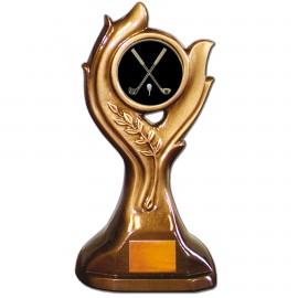 Logo Branded Stock Victory 9" Trophy with 2" Golf General Coin and Engraving Plate