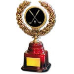 Stock 7" Trophy with 2" Golf Coin and Engraving Plate Logo Printed