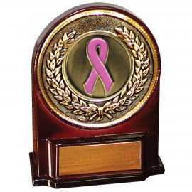Stock 5 1/2" Medallion Award With 2" Pink Ribbon Coin and Engraving Plate Custom Branded
