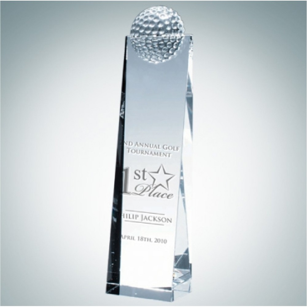 Golf Optical Crystal Tower Award (Large) Custom Imprinted Golf Optical Crystal Tower Award (Large) Custom Imprinted