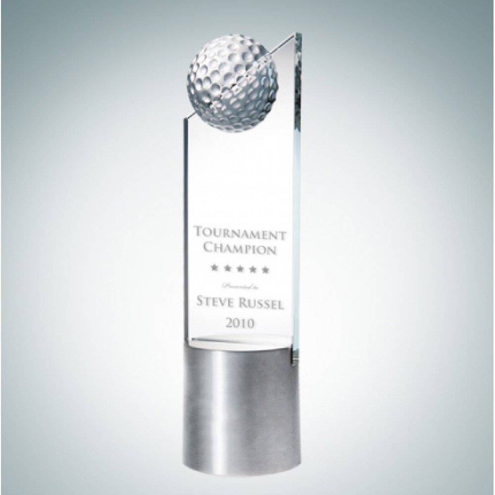 Customized Golf Pinnacle Optical Crystal Award w/ Aluminum Base