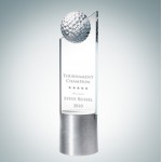 Customized Golf Pinnacle Optical Crystal Award w/ Aluminum Base