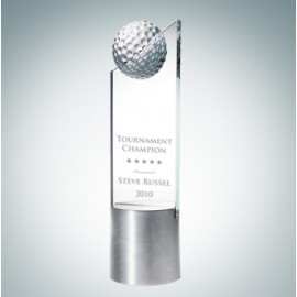 Customized Golf Pinnacle Optical Crystal Award w/ Aluminum Base
