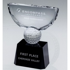 Logo Branded Large Crowned Golf Optical Crystal Trophy