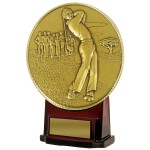 Stock 7" Medallion Trophy with 5 1/2" Golf II Insert with Engraving Plate Logo Printed