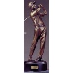 Logo Branded Third Place Golfer Trophy w/Golf Back Swing & Bronze Finish (4"x11.5")