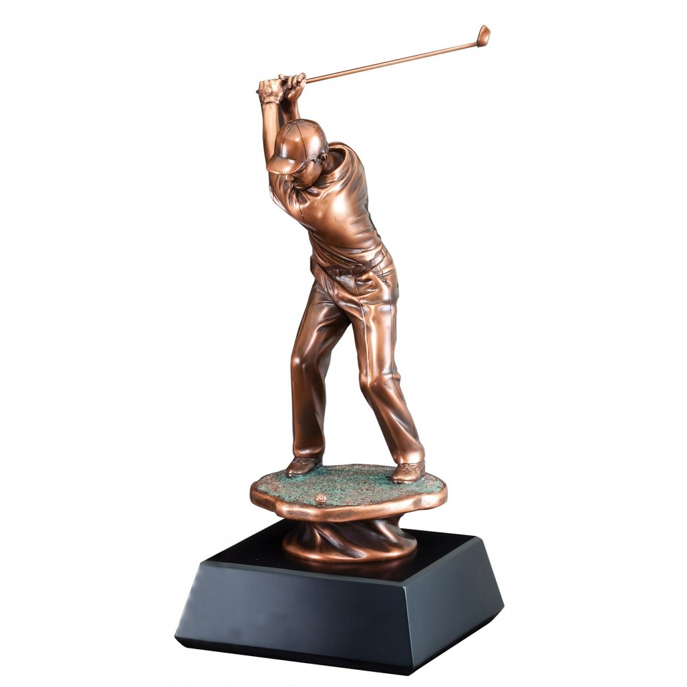 Promotional Golfer, Male - Electroplated Bronze Statue - 13" Tall