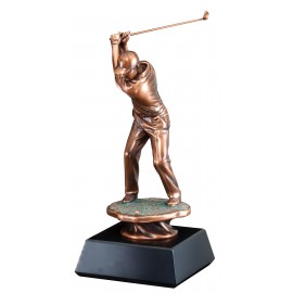 Personalized Golfer, Male - Electroplated Bronze Statue - 13" Tall