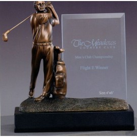 Personalized Back Swing Golfer w/Club & Glass Imprint Frame Trophy (8"x8.5")