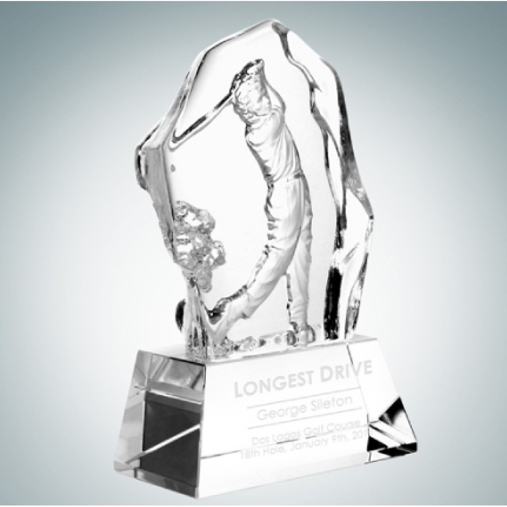 6 1/2" Male Golfer Action Optical Crystal Molten Glass Award Custom Imprinted