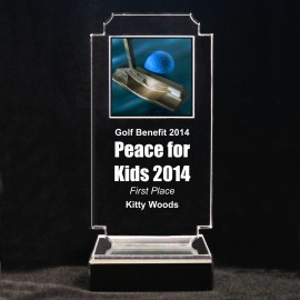 Acrylic and Marble Engraved Award - 8-3/4" Full-Color Golf Ball and Club Panel Logo Printed