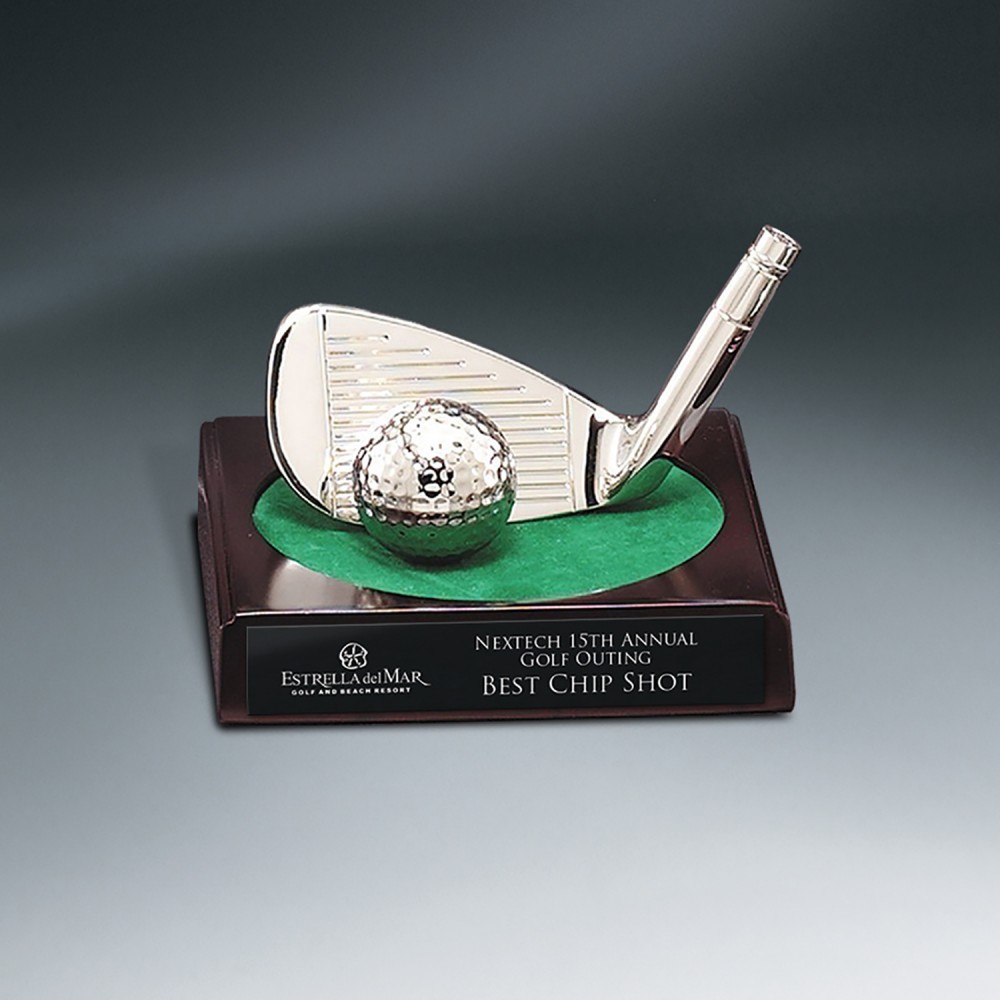 Logo Printed Bright Silver Golf Club Driver and Ball Award Logo Printed Bright Silver Golf Club Driver and Ball Award