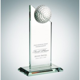 Golf Pinnacle Optical Crystal Award w/ Slant Edge Base (Medium) Custom Imprinted