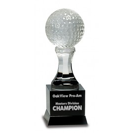 Crystal Golf Ball on Black Pedestal Base Logo Printed