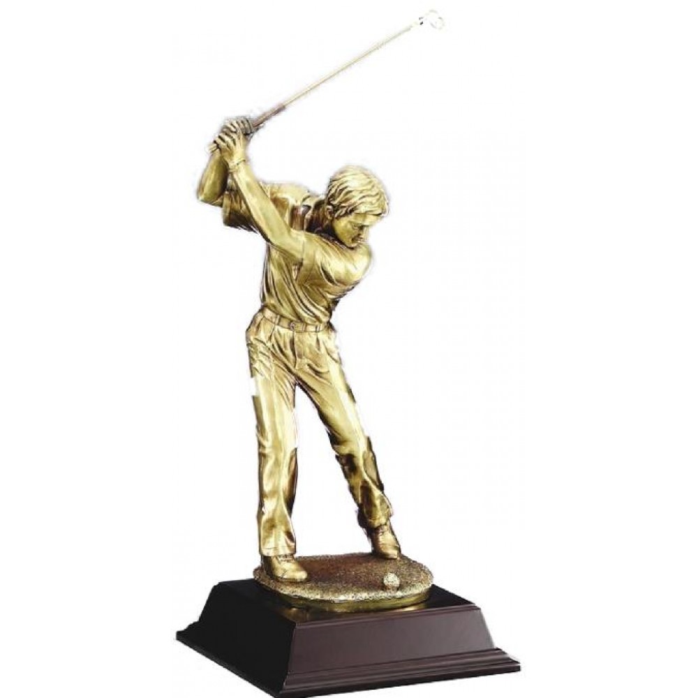 Logo Branded Golfer - Male Driver - Gold Metallic 10" Tall
