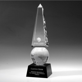15" Crystal Award-Monumental Globe Obelisk Custom Imprinted