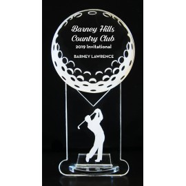 VALUE LINE! Acrylic Engraved Award - 8" Golfer and Golf Ball - Key Base Logo Printed
