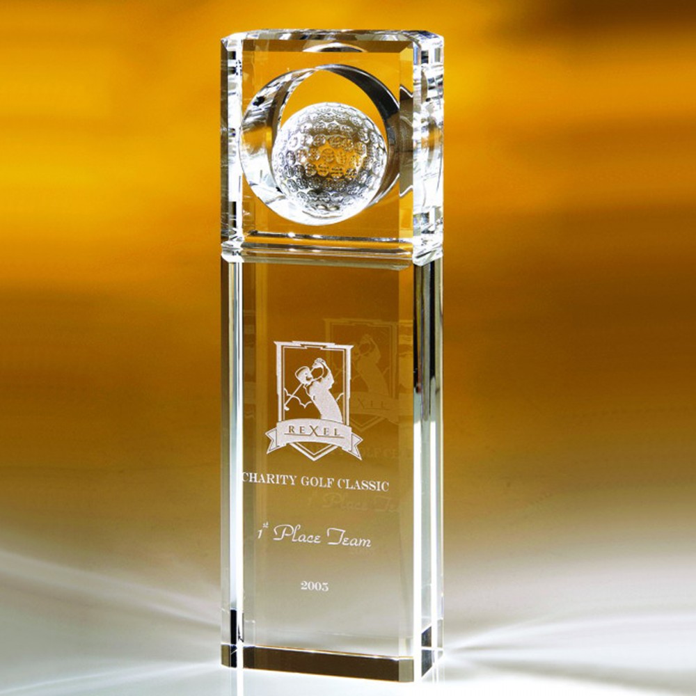 7" Absolute Golf Trophy Crystal Award Custom Imprinted