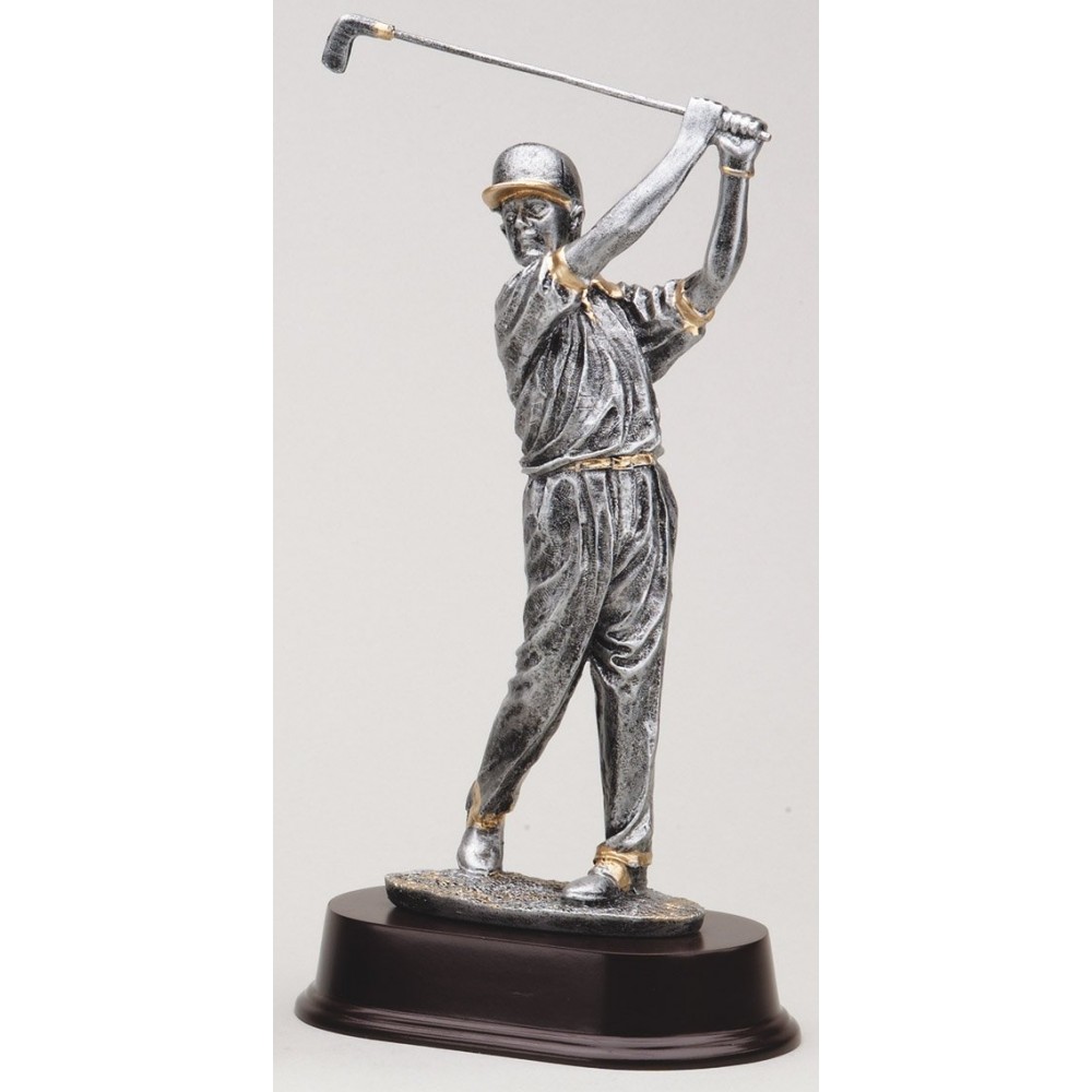 10.5" Male Golfer Resin Sculpture Award w/ Oblong Base Logo Printed