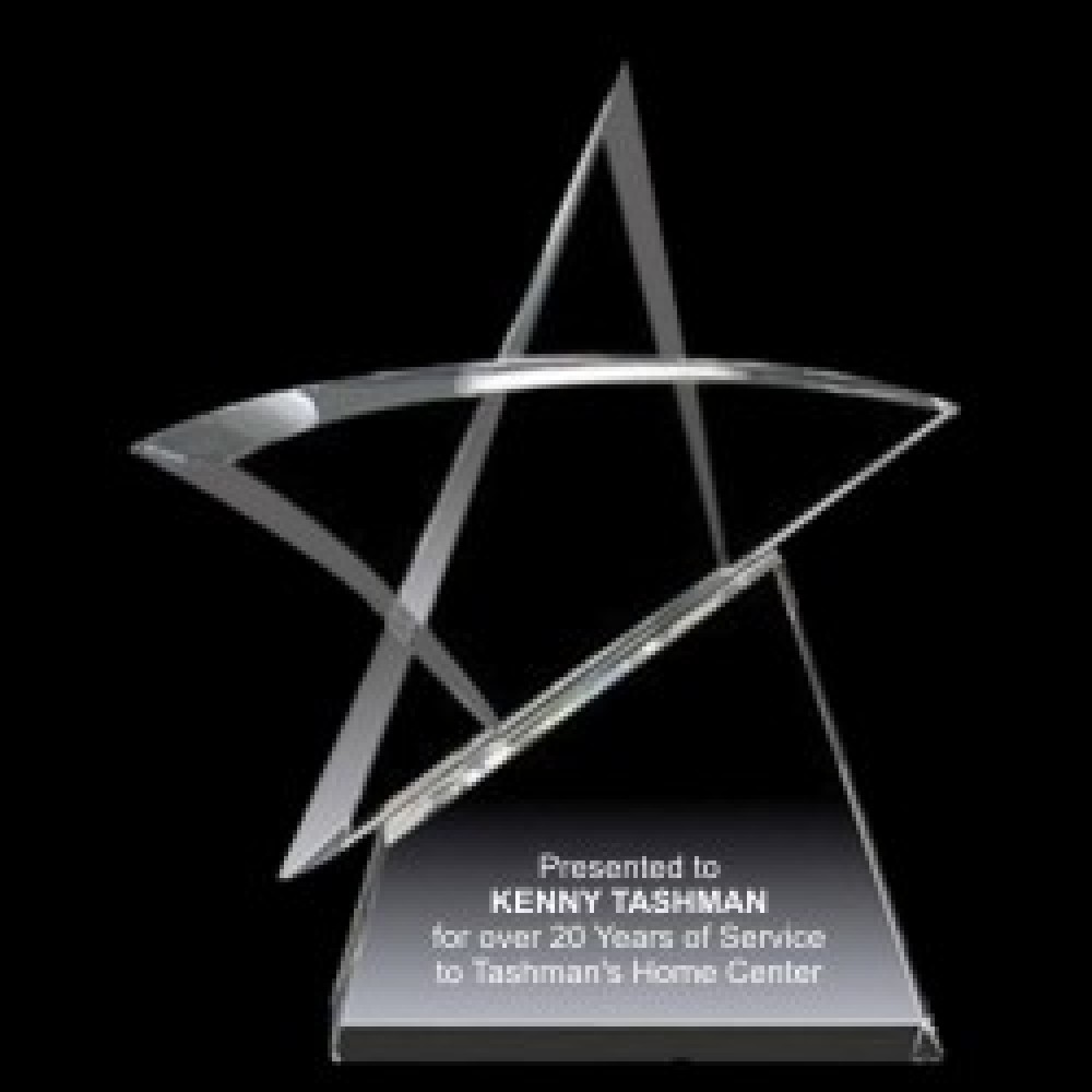 Solid Crystal Engraved Award - 8 1/2" Large- Modern Star Custom Imprinted