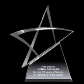 Solid Crystal Engraved Award - 8 1/2" Large- Modern Star Custom Imprinted