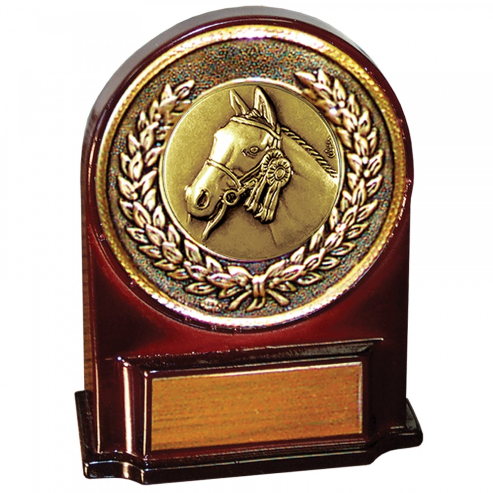 Stock 5 1/2" Medallion Award With 2" Horse Coin and Engraving Plate Custom Imprinted