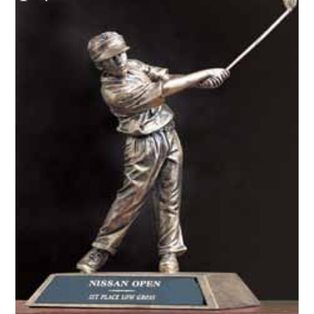 8" Antique Gold Resin Golfer Trophy Custom Branded