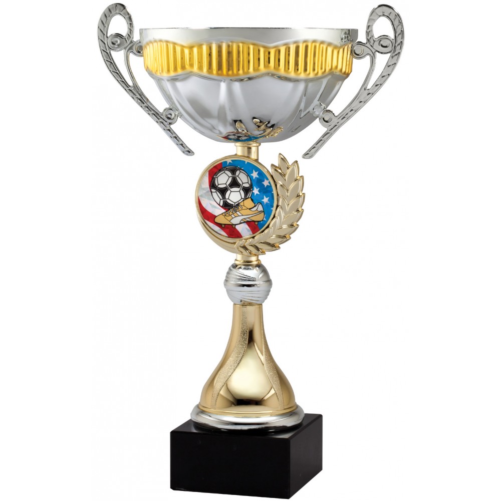 Silver/Gold Metal Cup w/2" Logo Holder on Black Marble Base Logo Printed