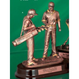 Golfer w/Caddy Trophy Logo Printed  Golfer w/Caddy Trophy Logo Printed