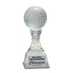 Logo Branded Crystal Golf Ball on Clear Pedestal Base