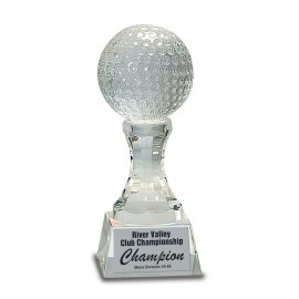 Logo Branded Crystal Golf Ball on Clear Pedestal Base
