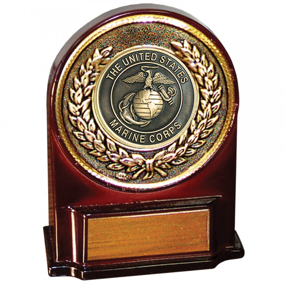 Logo Branded Stock 5 1/2" Medallion Award With 2" US Marine Corp Coin and Engraving Plate