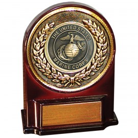 Stock 5 1/2" Medallion Award With 2" US Marine Corp Coin and Engraving Plate Custom Branded
