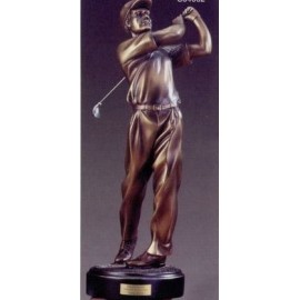 First Place Golfer Trophy w/Golf Back Swing & Bronze Finish (6"x18") Custom Branded  First Place Golfer Trophy w/Golf Back Swing & Bronze Finish (6"x18") Custom Branded