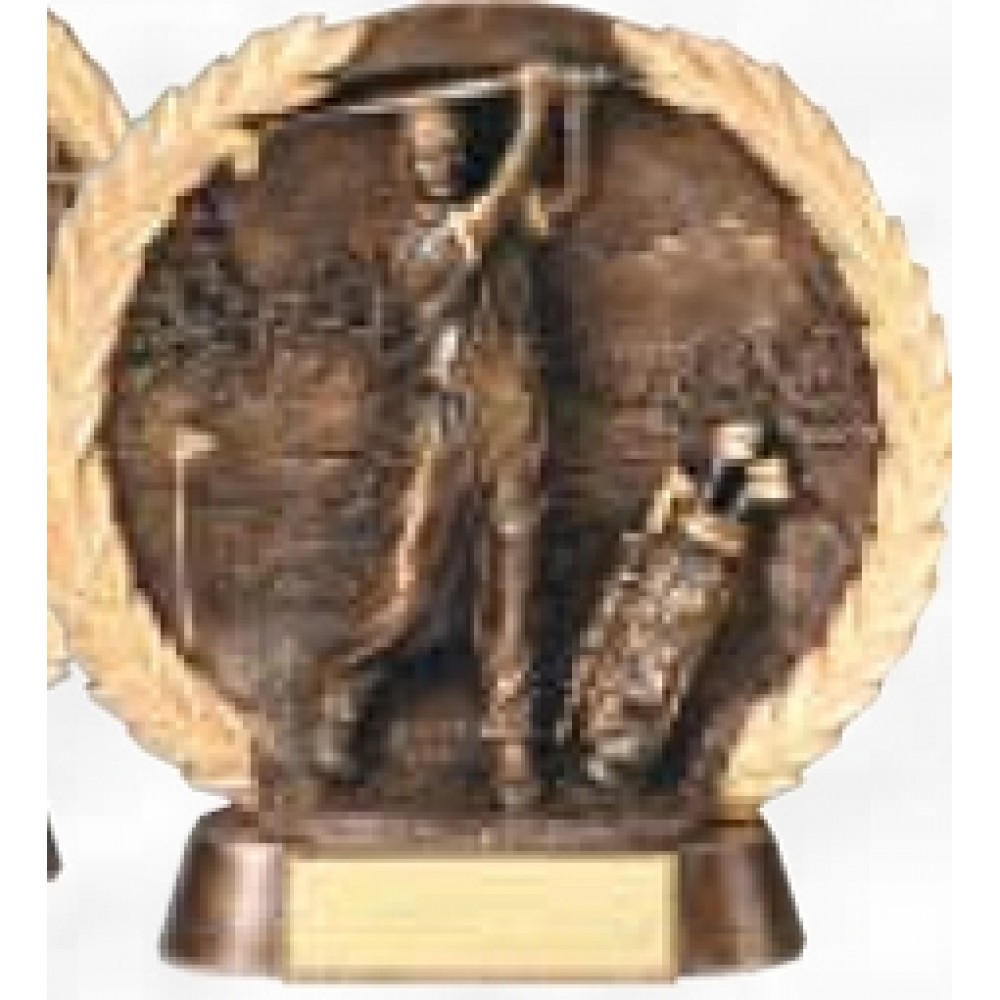 High Relief Bronze Resin Circular Plate Award (Golf/ Male) Custom Branded High Relief Bronze Resin Circular Plate Award (Golf/ Male) Custom Branded