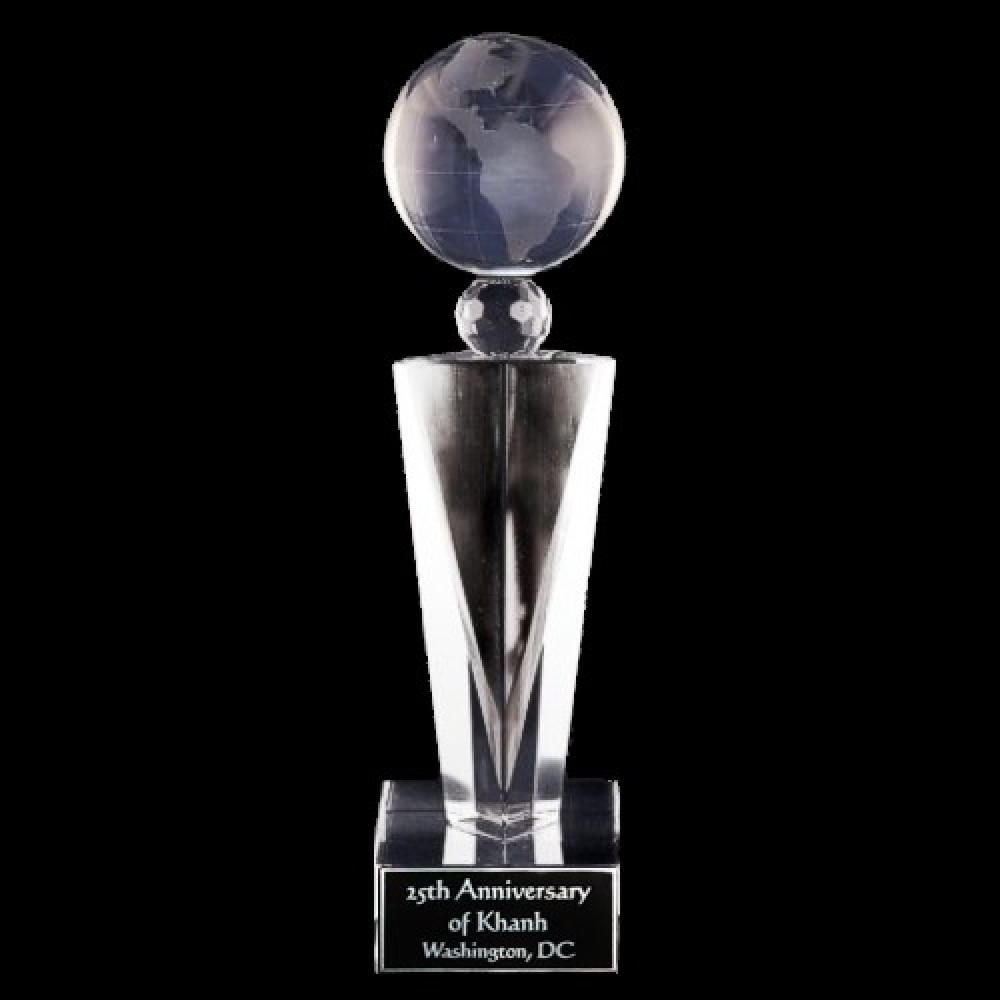Custom Solid Crystal Engraved Award - 12" extra large - Elegante Globe